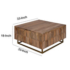 33 Inch Lift Top Storage Trunk Coffee Table, Square, Mango Wood, Natural Brown