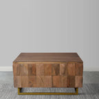 33 Inch Lift Top Storage Trunk Coffee Table, Square, Mango Wood, Natural Brown