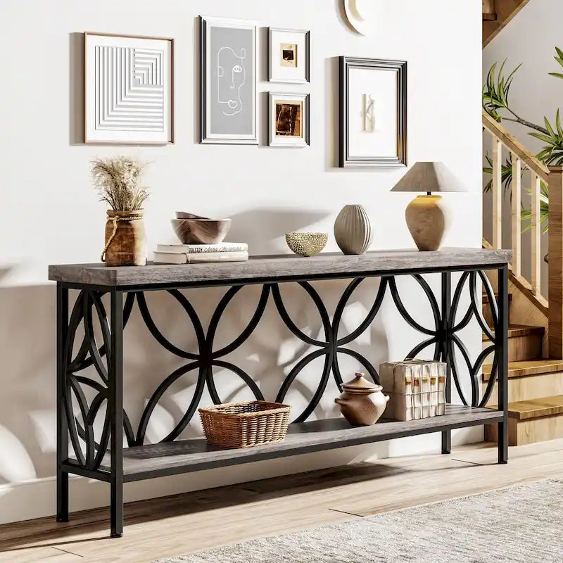 70.9 Inch Long Sofa Table, Industrial Console Table - 70.9 L  11.8 W  31.9 H