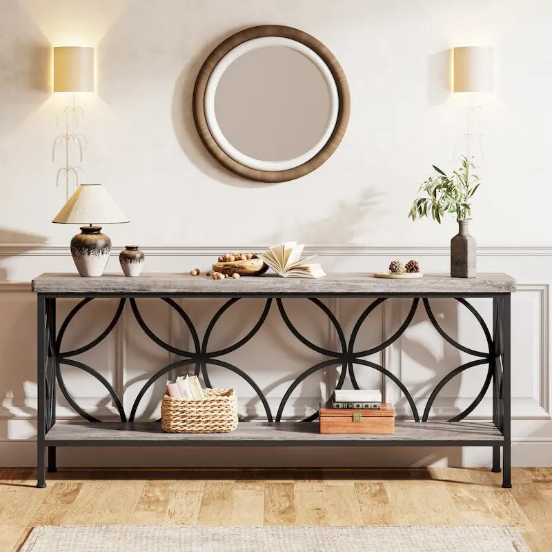 70.9 Inch Long Sofa Table, Industrial Console Table - 70.9 L  11.8 W  31.9 H