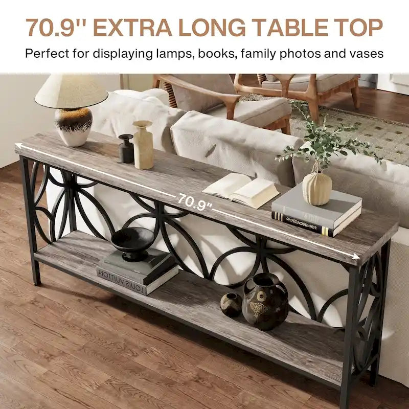70.9 Inch Long Sofa Table, Industrial Console Table - 70.9 L  11.8 W  31.9 H