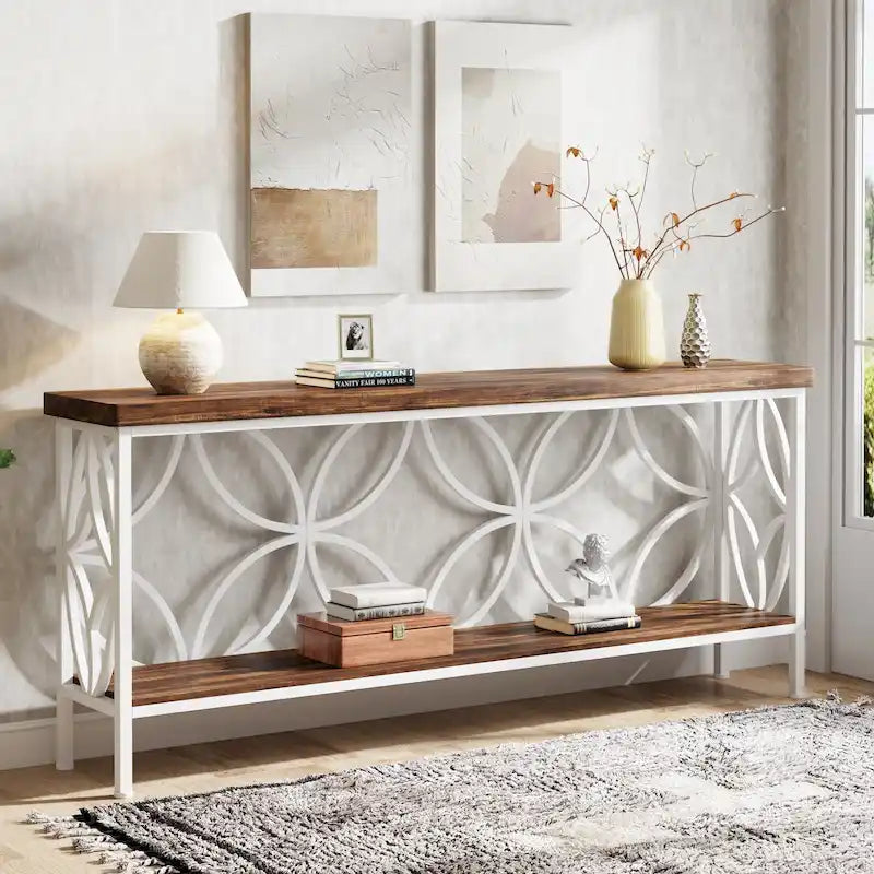 70.9 Inch Long Sofa Table, Industrial Console Table - 70.9 L  11.8 W  31.9 H