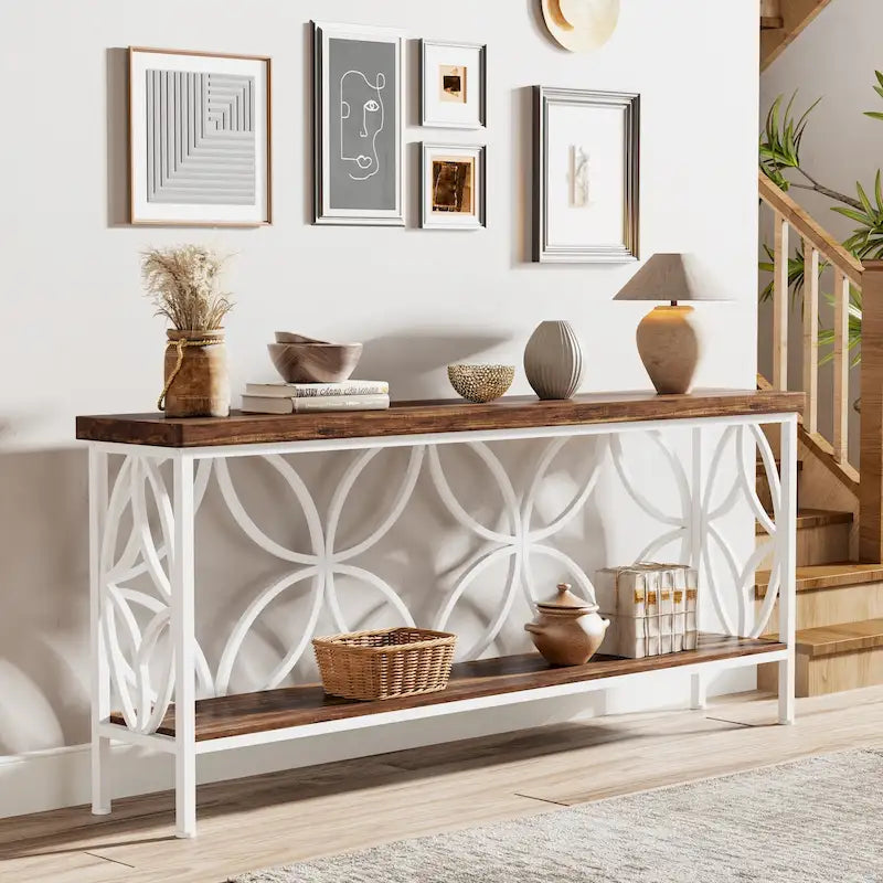 70.9 Inch Long Sofa Table, Industrial Console Table - 70.9 L  11.8 W  31.9 H