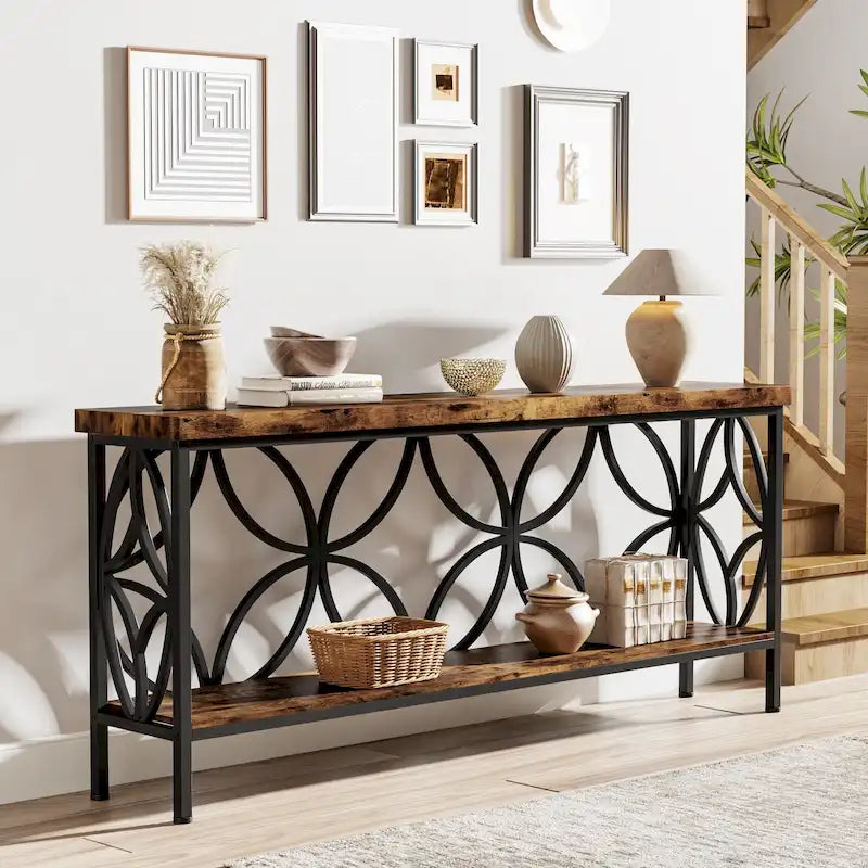 70.9 Inch Long Sofa Table, Industrial Console Table - 70.9 L  11.8 W  31.9 H