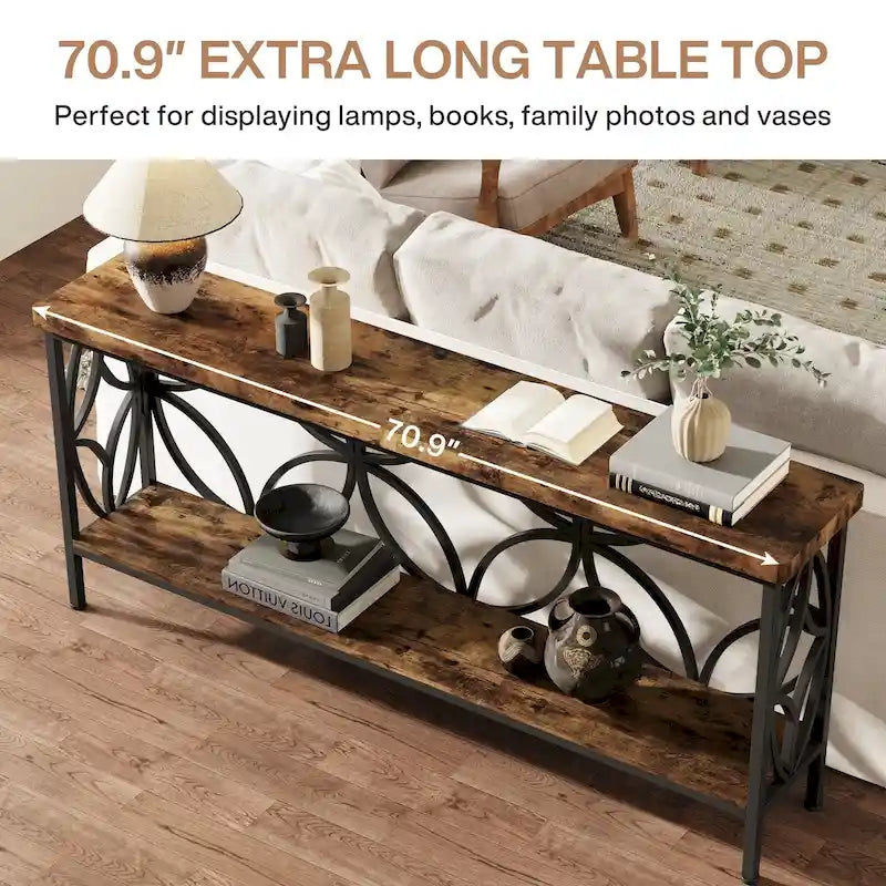 70.9 Inch Long Sofa Table, Industrial Console Table - 70.9 L  11.8 W  31.9 H