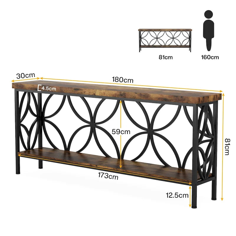 70.9 Inch Long Sofa Table, Industrial Console Table - 70.9 L  11.8 W  31.9 H
