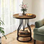 2-Tier Faux Marble Round End Side Table with Stylish Metal Frame,Modern Simple Bedside Nightstand Accent Tables