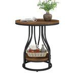 2-Tier Faux Marble Round End Side Table with Stylish Metal Frame,Modern Simple Bedside Nightstand Accent Tables