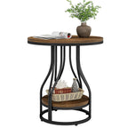 2-Tier Faux Marble Round End Side Table with Stylish Metal Frame,Modern Simple Bedside Nightstand Accent Tables