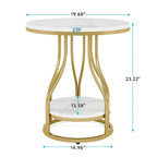 2-Tier Faux Marble Round End Side Table with Stylish Metal Frame,Modern Simple Bedside Nightstand Accent Tables