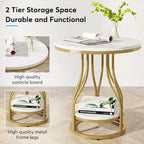2-Tier Faux Marble Round End Side Table with Stylish Metal Frame,Modern Simple Bedside Nightstand Accent Tables