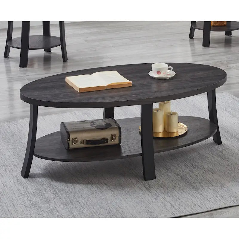 Roundhill Furniture Anze Contemporary Oval Wood Shelf Coffee Table