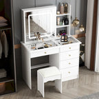 Elegant Makeup Vanity Crystal Accent Lighting Mirror Glass Top Dresser