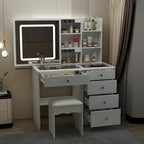 Elegant Makeup Vanity Crystal Accent Lighting Mirror Glass Top Dresser