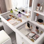 Elegant Makeup Vanity Crystal Accent Lighting Mirror Glass Top Dresser