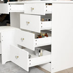 Elegant Makeup Vanity Crystal Accent Lighting Mirror Glass Top Dresser