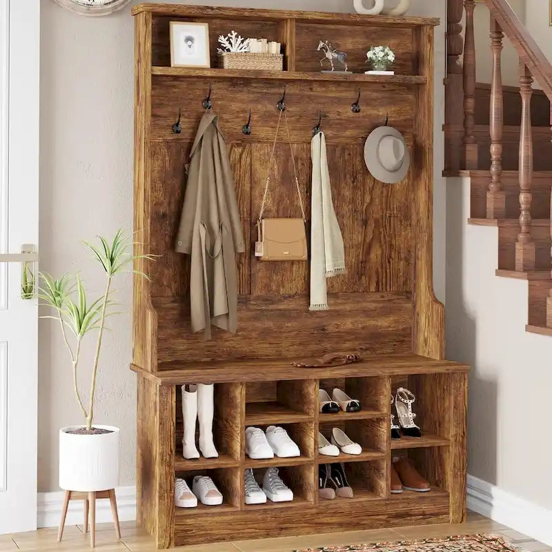 Hall Tree Storage Bench 3-in-1 Entryway Bench Coat Rack