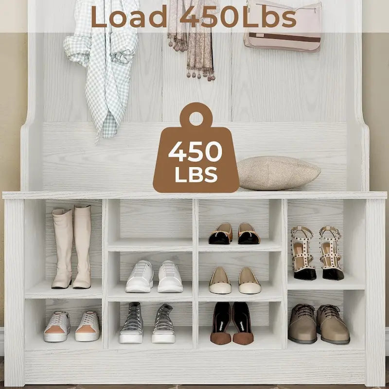 Hall Tree Storage Bench 3-in-1 Entryway Bench Coat Rack