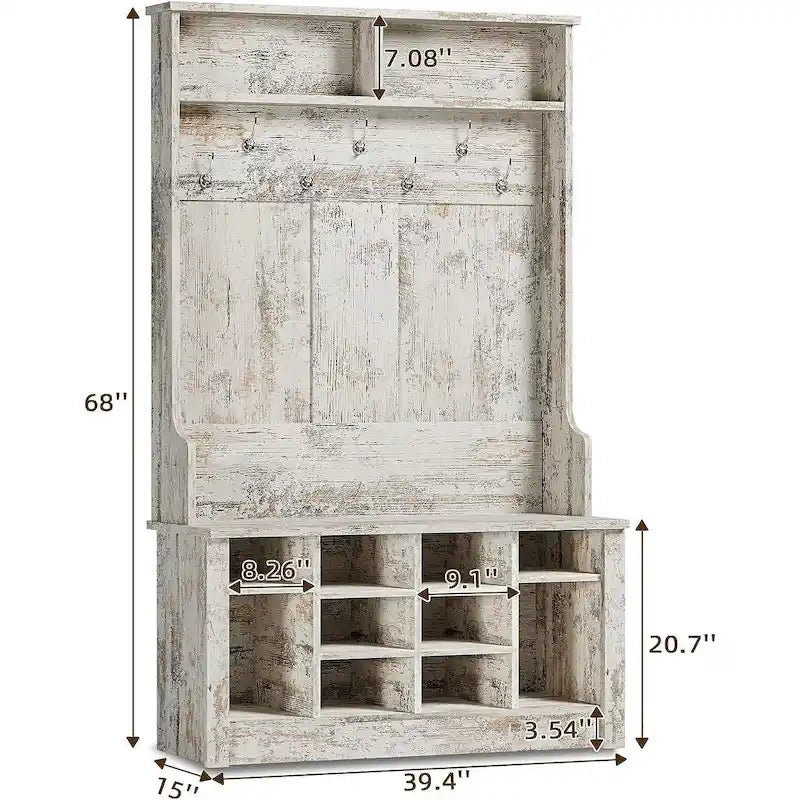 Hall Tree Storage Bench 3-in-1 Entryway Bench Coat Rack