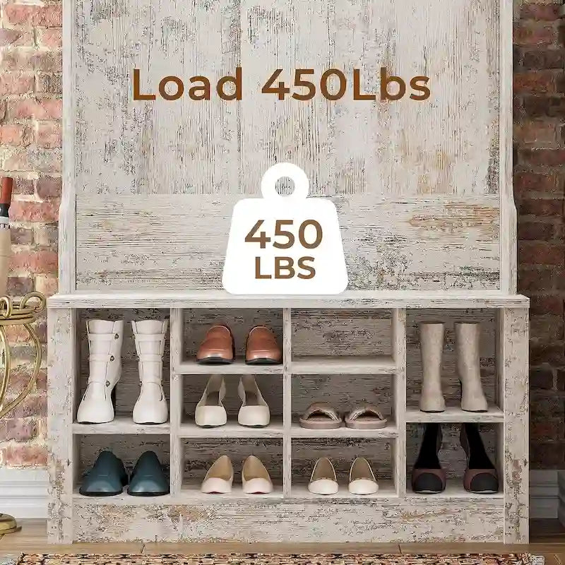 Hall Tree Storage Bench 3-in-1 Entryway Bench Coat Rack