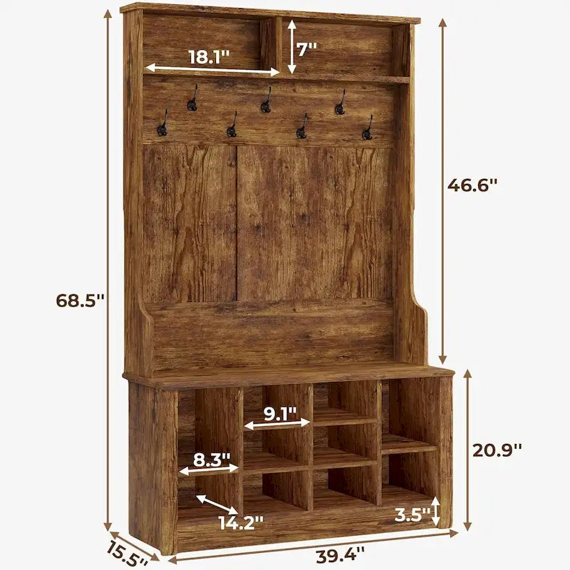 Hall Tree Storage Bench 3-in-1 Entryway Bench Coat Rack