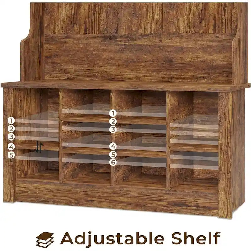 Hall Tree Storage Bench 3-in-1 Entryway Bench Coat Rack