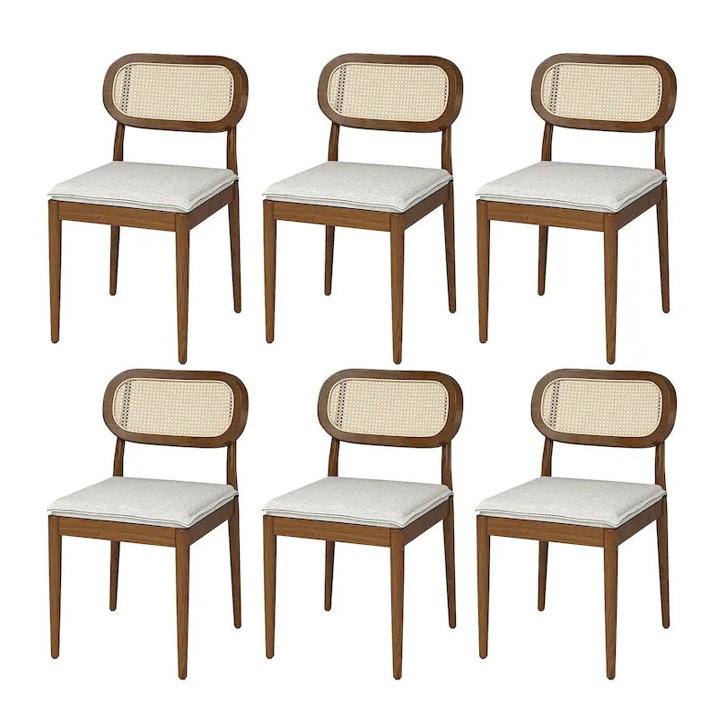 Konstantin Modern Solid Wood Dining Chair with Ratten Back and Removable Cushion Set of 6 by HULALA HOME