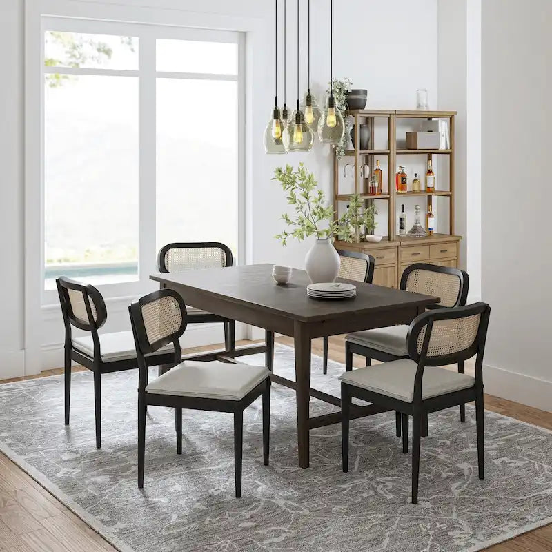 Konstantin Modern Solid Wood Dining Chair with Ratten Back and Removable Cushion Set of 6 by HULALA HOME
