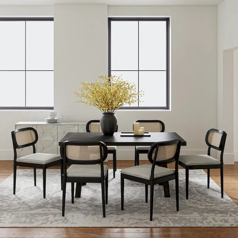 Konstantin Modern Solid Wood Dining Chair with Ratten Back and Removable Cushion Set of 6 by HULALA HOME