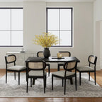 Konstantin Modern Solid Wood Dining Chair with Ratten Back and Removable Cushion Set of 6 by HULALA HOME