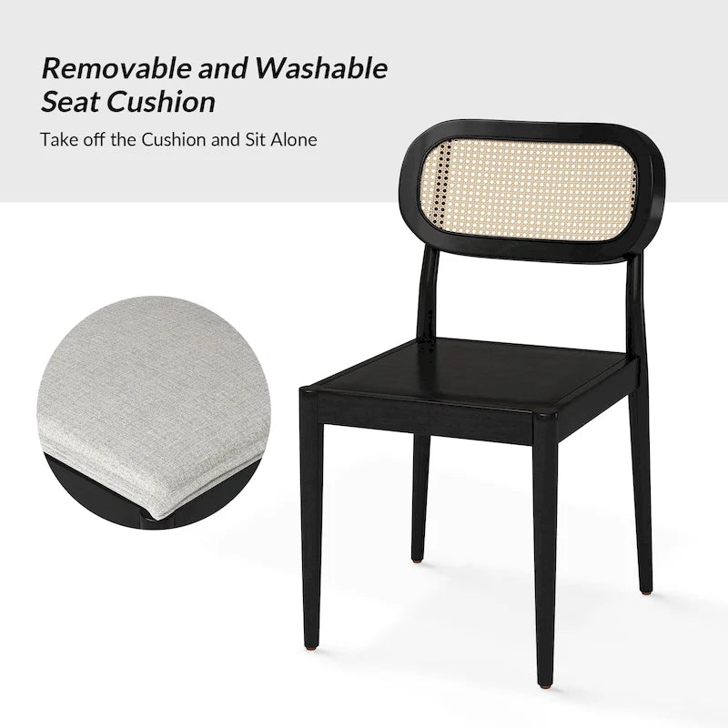 Konstantin Modern Solid Wood Dining Chair with Ratten Back and Removable Cushion Set of 6 by HULALA HOME