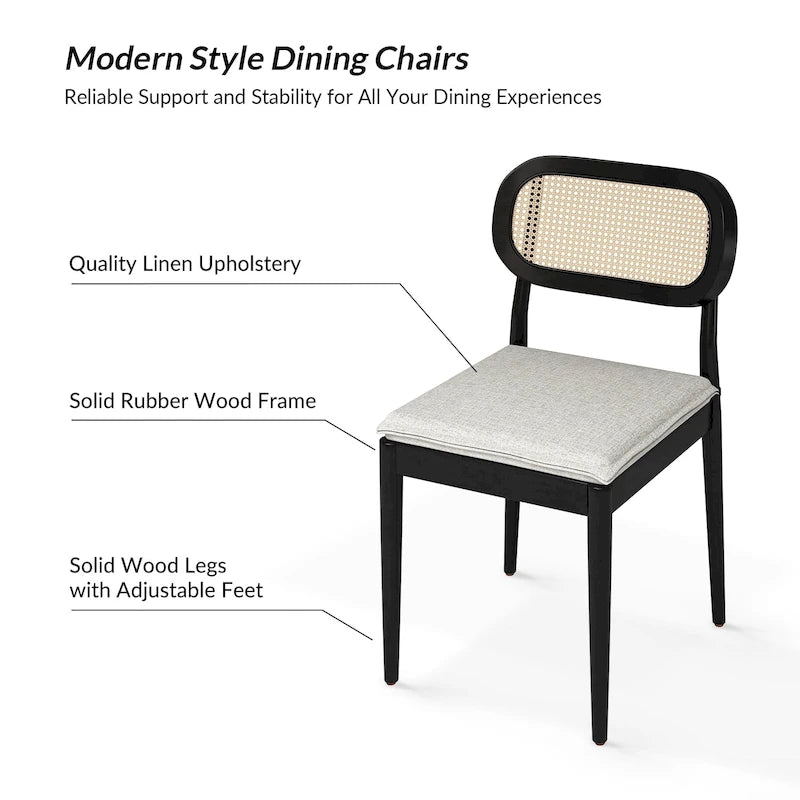 Konstantin Modern Solid Wood Dining Chair with Ratten Back and Removable Cushion Set of 6 by HULALA HOME