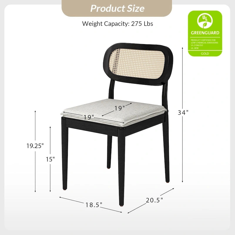 Konstantin Modern Solid Wood Dining Chair with Ratten Back and Removable Cushion Set of 6 by HULALA HOME
