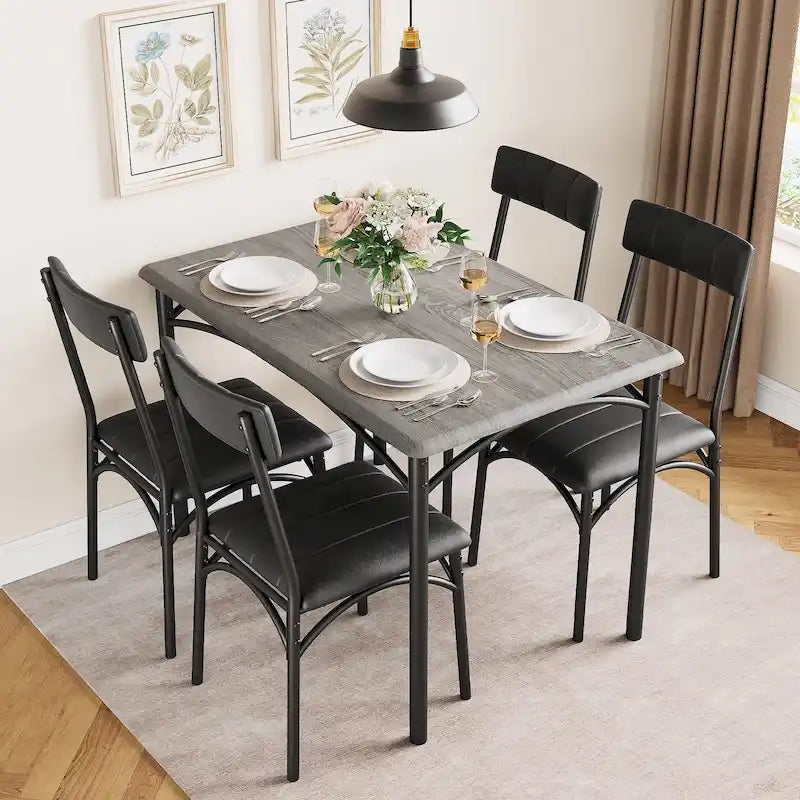 5 Piece Dining Set with 4 Upholstered Chairs for Apartment