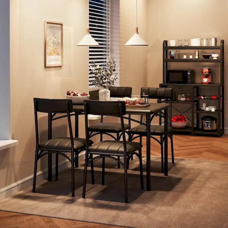 5 Piece Dining Set with 4 Upholstered Chairs for Apartment