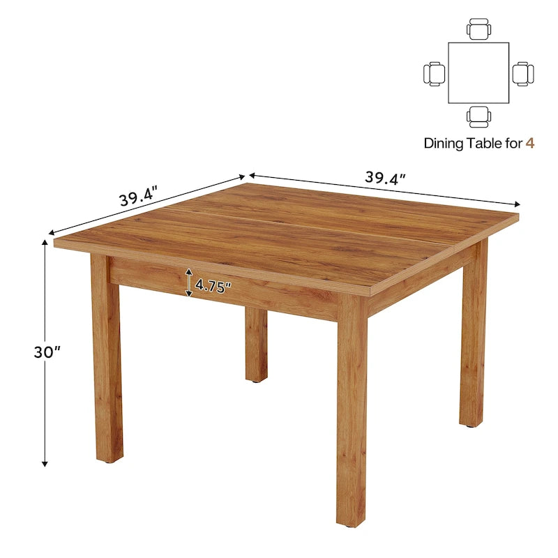 39.4 Inches Square 2-4 People Dining Table with Solid Wood Legs for Living Room Dining Room