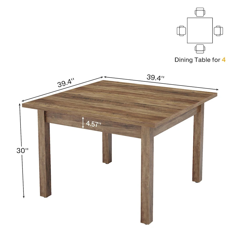 39.4 Inches Square 2-4 People Dining Table with Solid Wood Legs for Living Room Dining Room