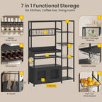 47.2 in Bakers Rack with Power Outlet Coffee Bar with Cabinet