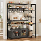 47.2 in Bakers Rack with Power Outlet Coffee Bar with Cabinet