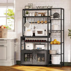 47.2 in Bakers Rack with Power Outlet Coffee Bar with Cabinet