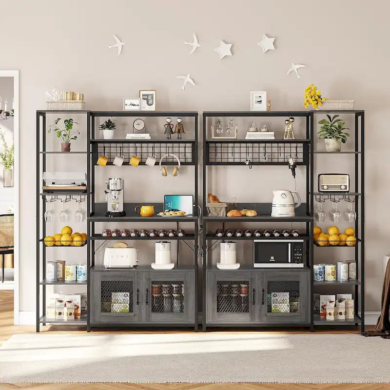 47.2 in Bakers Rack with Power Outlet Coffee Bar with Cabinet