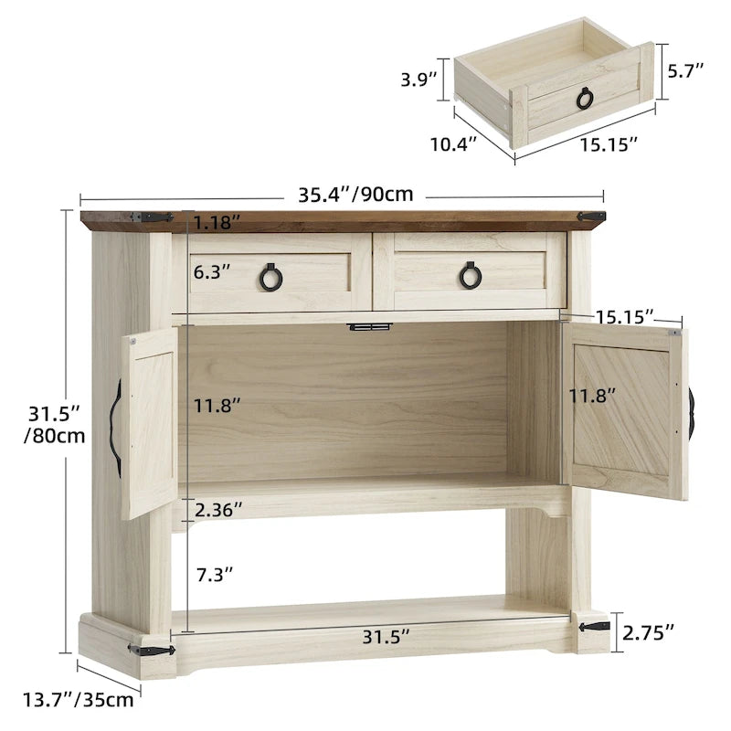 Moasis 35-Inch Farmhouse Console Table, Entry Table with 2 Drawers and Cabinet for Living Room