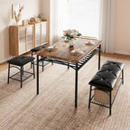 Dining Table Set for 4, Kitchen Table Set with Upholstered Bench and Square Stools