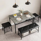 Dining Table Set for 4, Kitchen Table Set with Upholstered Bench and Square Stools