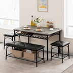 Dining Table Set for 4, Kitchen Table Set with Upholstered Bench and Square Stools