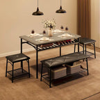 Dining Table Set for 4, Kitchen Table Set with Upholstered Bench and Square Stools