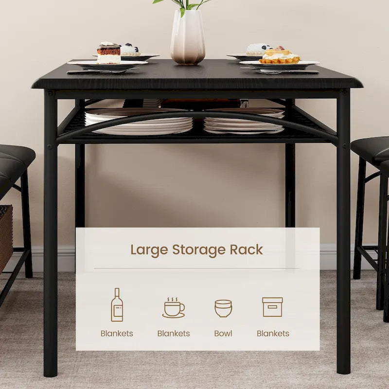 Dining Table Set for 4, Kitchen Table Set with Upholstered Bench and Square Stools