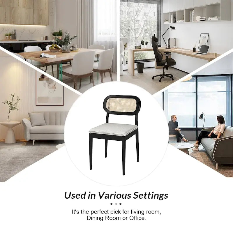 Konstantin Modern Solid Wood Dining Chair with Ratten Back and Removable Cushion Set of 4 by HULALA HOME