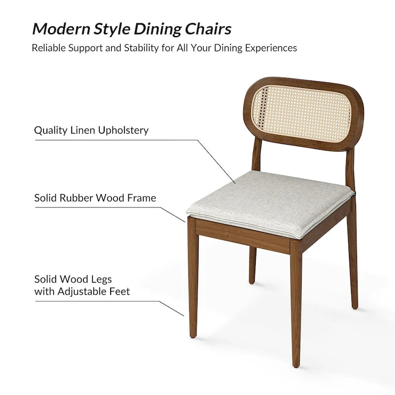 Konstantin Modern Solid Wood Dining Chair with Ratten Back and Removable Cushion Set of 4 by HULALA HOME