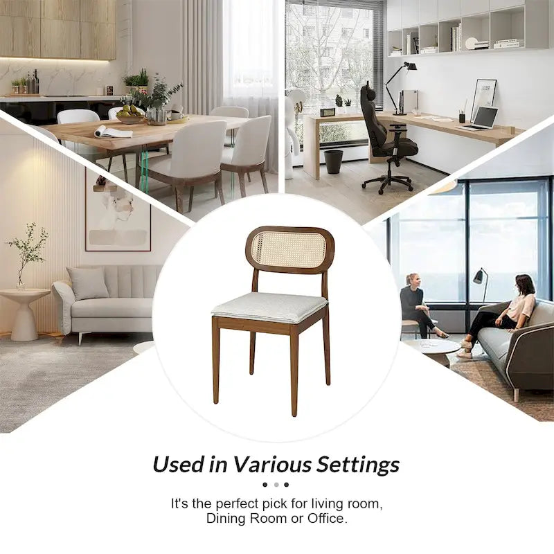 Konstantin Modern Solid Wood Dining Chair with Ratten Back and Removable Cushion Set of 4 by HULALA HOME